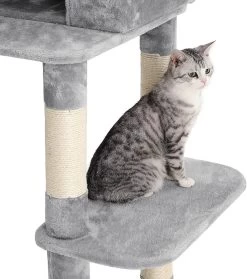 Merkloos XXL Luxe Katten Krappaal Met Hangmat Hangende Mand & Katten Huisje - Activity Center - Grote Krappaal Klimpaal Met Speelset - Krabmeubel 164 CM Hoog - Sisal/Pluche - Grijs -Katten Hondenbenodigdheden Winkel 1061x1200 1