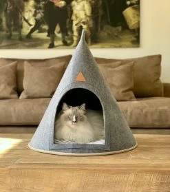 Grey Cat® - Kattenmand - Tipi Kattentent + Kussen - Vilt – Donkergrijs - Ø 57 Cm X 60 Cm -Katten Hondenbenodigdheden Winkel 1063x1200