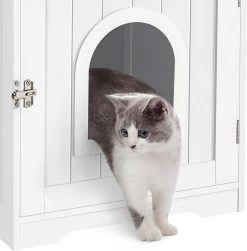 MEUBELEXPERT - Kattenhuis Kattenmand Wit Gesloten Kattentoilet Met Ingang En Handdoekhouder Kattenbak Kast Voor Katten Honden Huisdier 48,5 X 51 X 51,5 Cm Hout -Katten Hondenbenodigdheden Winkel 1181x1200 7