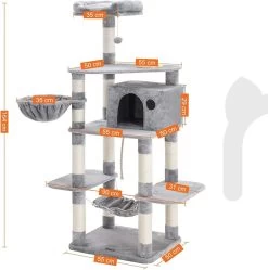 Merkloos XXL Luxe Katten Krappaal Met Hangmat Hangende Mand & Katten Huisje - Activity Center - Grote Krappaal Klimpaal Met Speelset - Krabmeubel 164 CM Hoog - Sisal/Pluche - Grijs -Katten Hondenbenodigdheden Winkel 1191x1200 2