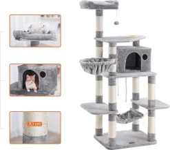 Merkloos XXL Luxe Katten Krappaal Met Hangmat Hangende Mand & Katten Huisje - Activity Center - Grote Krappaal Klimpaal Met Speelset - Krabmeubel 164 CM Hoog - Sisal/Pluche - Grijs -Katten Hondenbenodigdheden Winkel 1200x1052 5