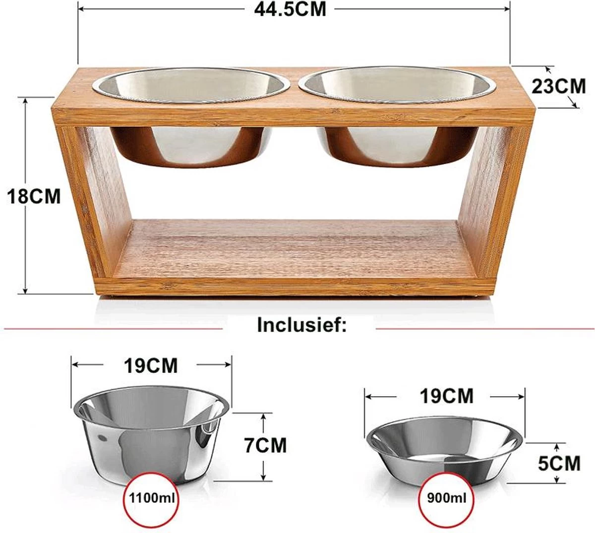 Verhoogde Voerbak Hond Met Standaard - RVS - Bamboe - Waterbak - Etensbak - Inhoud 1100ml & 900ml - Ergonomisch - Hout 8 Verhoogde Voerbak Hond Met Standaard - RVS - Bamboe - Waterbak - Etensbak - Inhoud 1100ml & 900ml - Ergonomisch - Hout - Afbeelding 6