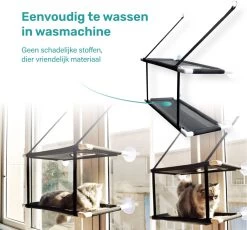 Raamhangmat - Dubbellaags - Met Zuignappen - 20kg Draag Gewicht - Kattenhangmat - Hangmat Kat - Kattenbed - Kattenkussen - Kattenbank - Kattenmand - Raam - Kattenhangmat Raam - Zwart - Radiator -Katten Hondenbenodigdheden Winkel 1200x1115 5