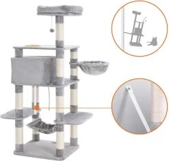 Merkloos XXL Luxe Katten Krappaal Met Hangmat Hangende Mand & Katten Huisje - Activity Center - Grote Krappaal Klimpaal Met Speelset - Krabmeubel 164 CM Hoog - Sisal/Pluche - Grijs -Katten Hondenbenodigdheden Winkel 1200x1145 11