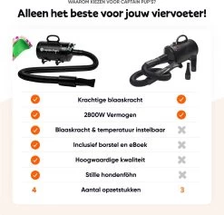 Captain Pup's Professionele Hondenföhn Met 4 Opzetstukken - Bijgeleverde Hondenborstel - Waterblazer Voor Honden - Zwart -Katten Hondenbenodigdheden Winkel 1200x1153
