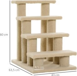 PawHut Dierentrap, Kattentrap, Hondentrap, Trap Voor Katten En Honden, 4 Treden, Beige, 63,5 X 43 X 60 Cm D30-006 -Katten Hondenbenodigdheden Winkel 1200x1192 2