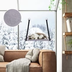 Nobleza 40AG6 - Kattenhangmat - Hangmat Kat - 60x32cm - Kattenhangmat Raam – Kattenbed - Kattenhangmand - Kattenkussen - Grijs -Katten Hondenbenodigdheden Winkel 1200x1200 1165