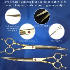 Scharenset Hond - 8-Delige Scharenset - Hondenschaar - Trimset - Trimschaar Voor Honden - Huisdier Knipset - Effileerschaar Hond - Goud -Katten Hondenbenodigdheden Winkel 1200x1200 477