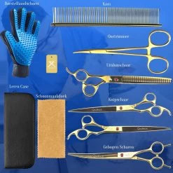 Scharenset Hond - 8-Delige Scharenset - Hondenschaar - Trimset - Trimschaar Voor Honden - Huisdier Knipset - Effileerschaar Hond - Goud -Katten Hondenbenodigdheden Winkel 1200x1200 478
