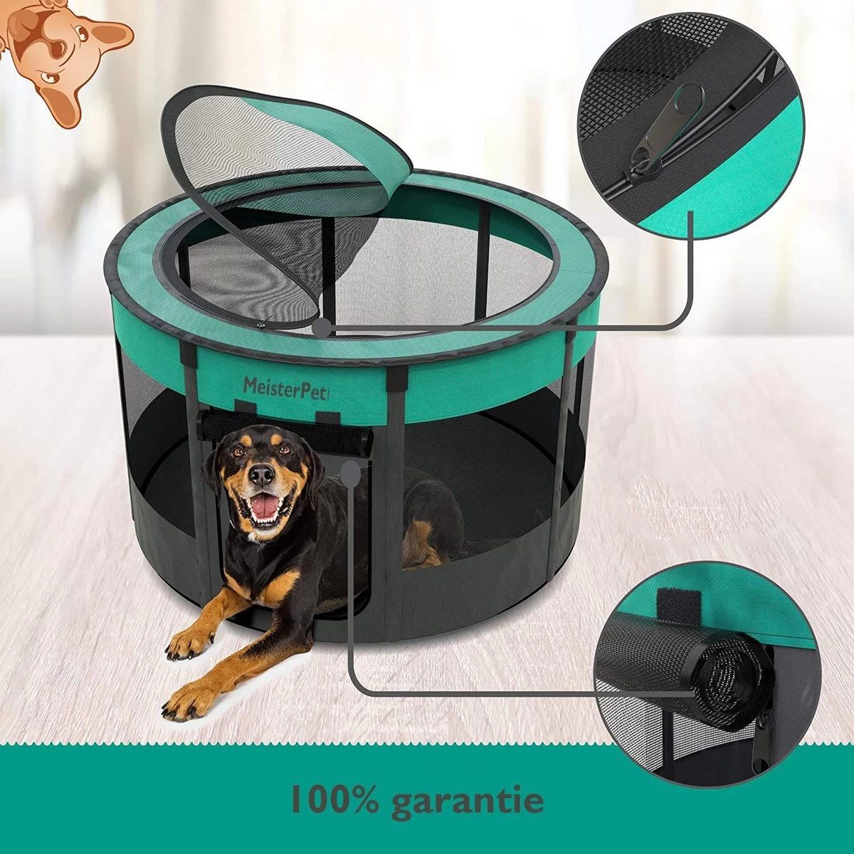 Meisterpets Opvouwbare Puppyren Rond - Extra Stevig - (Ø X H) 75 X 43 Cm - Incl. Gratis Drinkbak! 8 Meisterpets Opvouwbare Puppyren Rond - Extra Stevig - (Ø X H) 75 X 43 Cm - Incl. Gratis Drinkbak! - Afbeelding 6