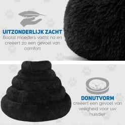Pawzle Hondenmand - Donut Hondenkussen - Kattenmand - Bed Voor Honden & Katten - Wasbaar - 60cm - Zwart -Katten Hondenbenodigdheden Winkel 1200x1200 736