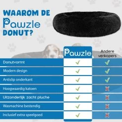 Pawzle Hondenmand - Donut Hondenkussen - Kattenmand - Bed Voor Honden & Katten - Wasbaar - 60cm - Zwart -Katten Hondenbenodigdheden Winkel 1200x1200 739