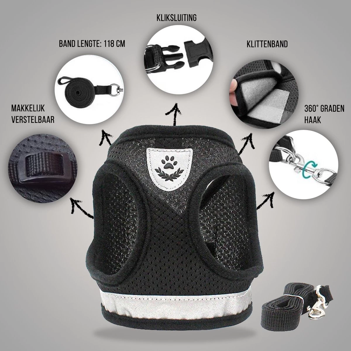 Ease Store Kattentuigje – Maat S – Met Looplijn – Kittentuigje – Dierentuigje – Hondentuigje – Reflecterend – Zwart 8 Ease Store Kattentuigje – Maat S – Met Looplijn – Kittentuigje – Dierentuigje – Hondentuigje – Reflecterend – Zwart - Afbeelding 6