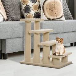 PawHut Dierentrap, Kattentrap, Hondentrap, Trap Voor Katten En Honden, 4 Treden, Beige, 63,5 X 43 X 60 Cm D30-006 -Katten Hondenbenodigdheden Winkel 1200x1200 964