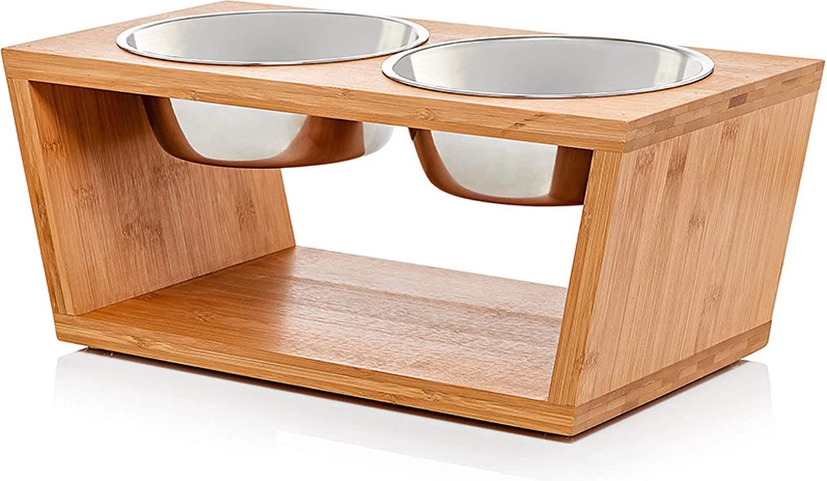 Verhoogde Voerbak Hond Met Standaard - RVS - Bamboe - Waterbak - Etensbak - Inhoud 1100ml & 900ml - Ergonomisch - Hout 3 Verhoogde Voerbak Hond Met Standaard - RVS - Bamboe - Waterbak - Etensbak - Inhoud 1100ml & 900ml - Ergonomisch - Hout