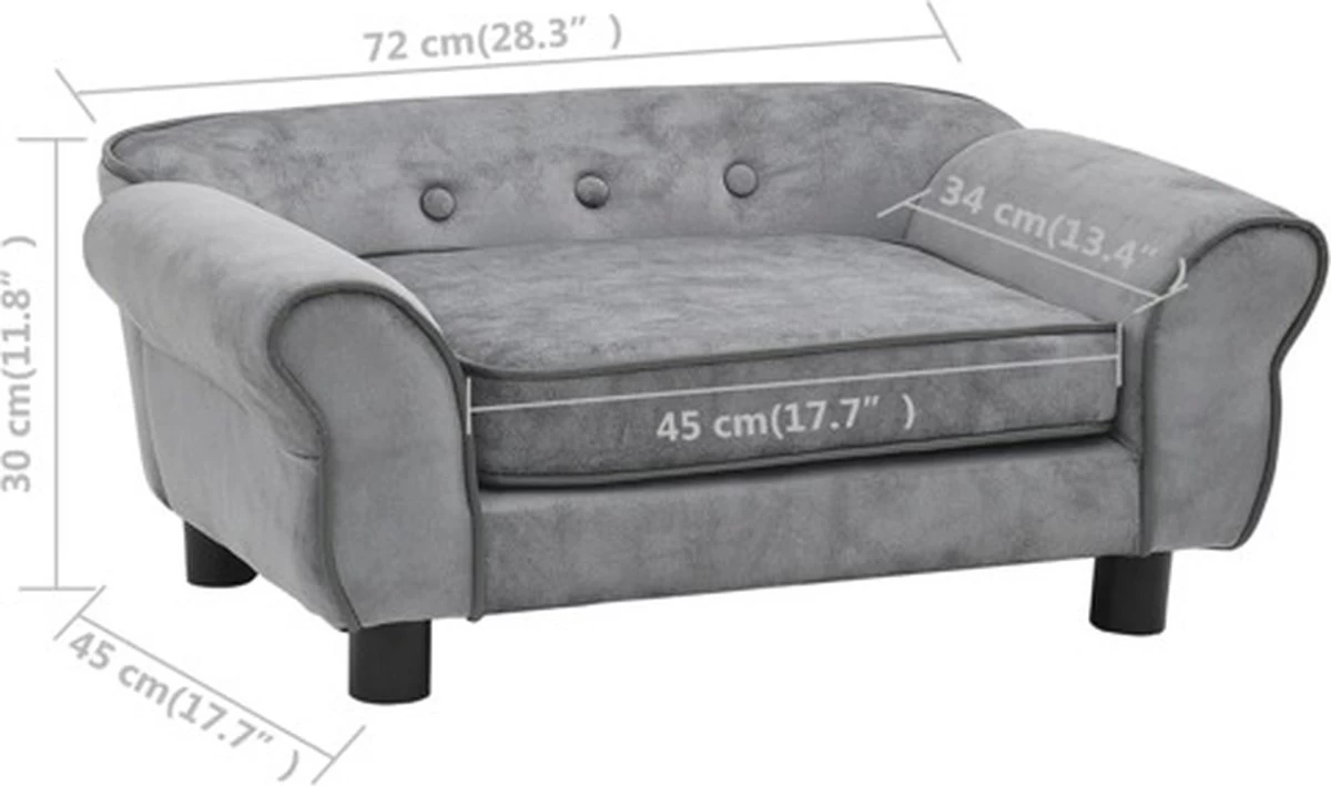 VidaXL Hondenbank 72x45x30 Cm Pluche Grijs 8 VidaXL Hondenbank 72x45x30 Cm Pluche Grijs - Afbeelding 6