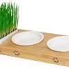 Pfotenolymp® Voederstation Met Kattengras Voor Katten - Porseleinen Kattenbak/Voedingsbak - Verhoogde Kom Set Met Kattengrasbak - Voerbak Hoog -Katten Hondenbenodigdheden Winkel 1200x748 3