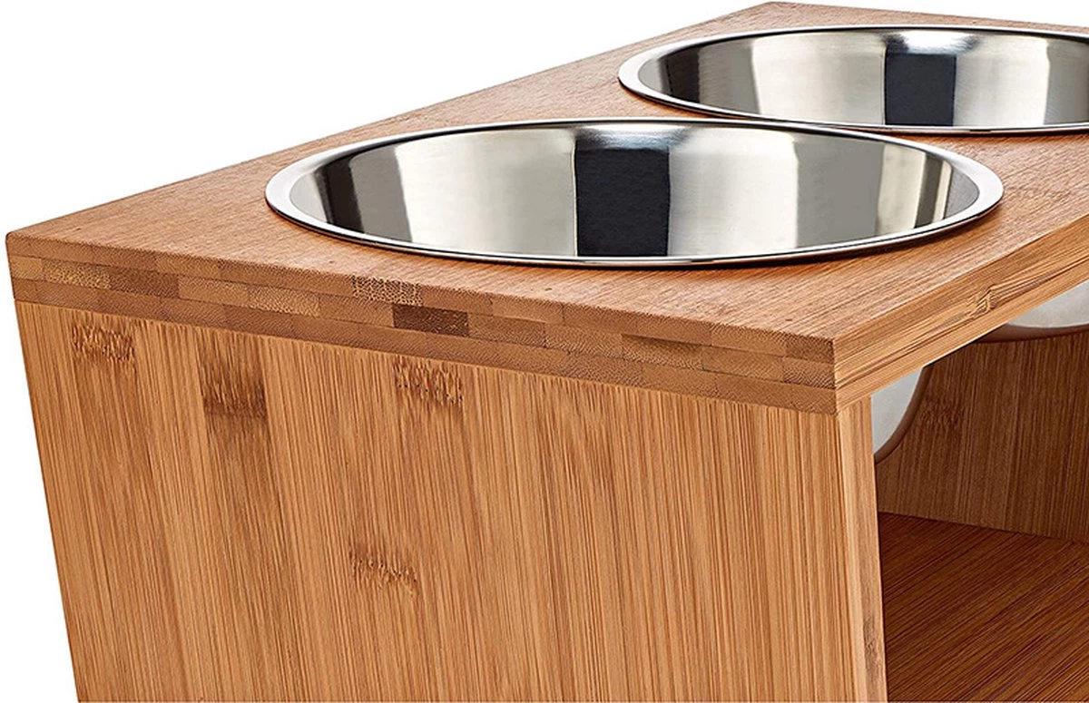 Verhoogde Voerbak Hond Met Standaard - RVS - Bamboe - Waterbak - Etensbak - Inhoud 1100ml & 900ml - Ergonomisch - Hout 4 Verhoogde Voerbak Hond Met Standaard - RVS - Bamboe - Waterbak - Etensbak - Inhoud 1100ml & 900ml - Ergonomisch - Hout - Afbeelding 2