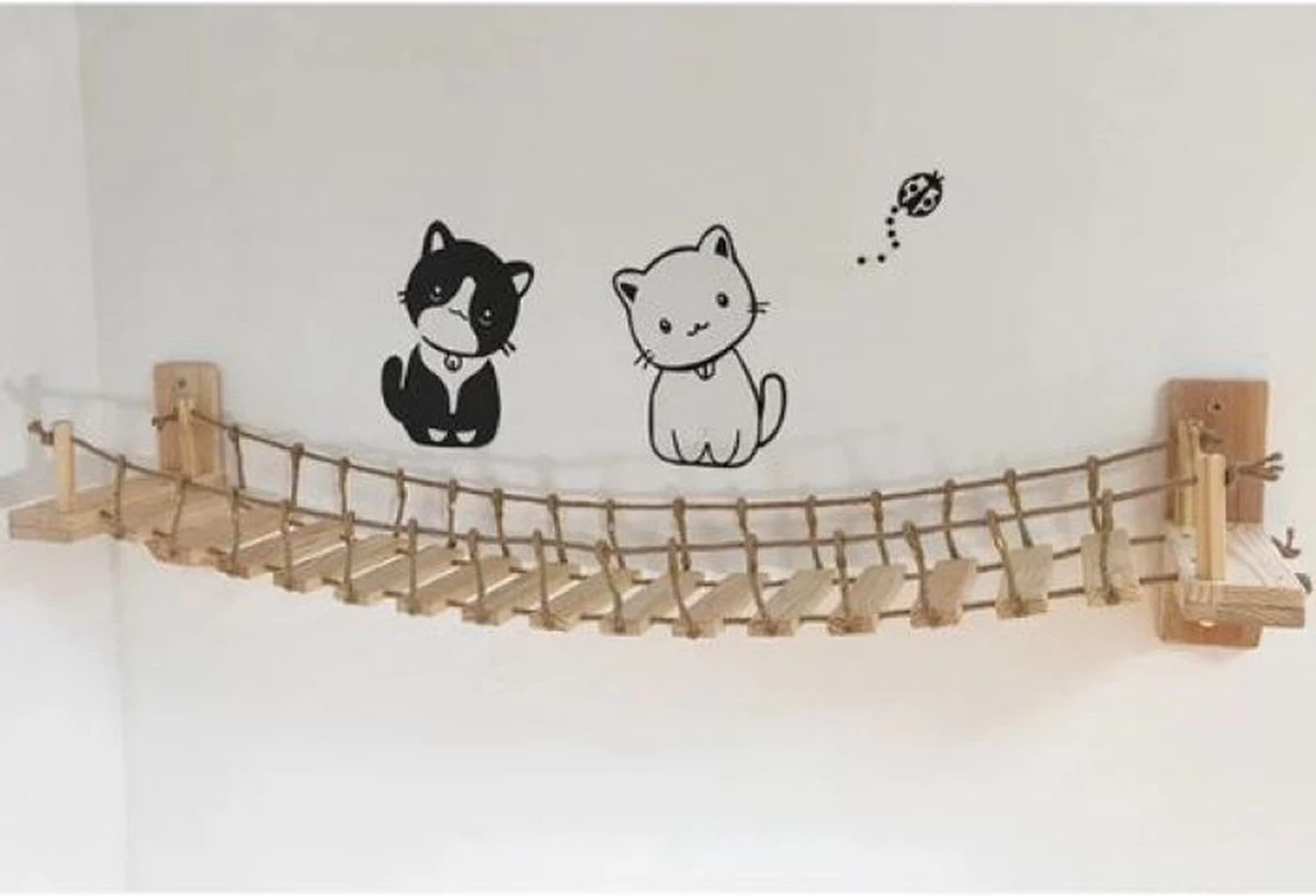 Be-Inspired® Houten Katten Brug – Katten Klimwand – Katten Klimmuur – Katten Muur – Katten Klim Plankjes – Huisdier – Hangmat – Wandmeubel Kat – Wandmontage – Duurzaam – 90 Cm 7 Be-Inspired® Houten Katten Brug – Katten Klimwand – Katten Klimmuur – Katten Muur – Katten Klim Plankjes – Huisdier – Hangmat – Wandmeubel Kat – Wandmontage – Duurzaam – 90 Cm - Afbeelding 5