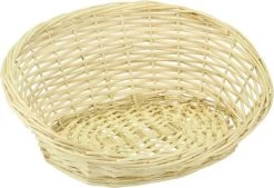 Merkloos Ovale Rieten Mandje Met Hoge Rug Voor Kittens 39 X 23 X 15 Cm - Kitten/katten Mandje - Huisdieren Mand - Rieten Mandje Ovaal