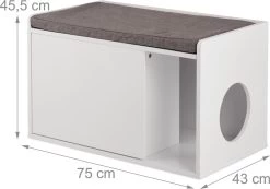 Relaxdays Kattenbak Ombouw - Met Zitkussen - Kattenhuis Wit - Kattenmeubel - Kattenkast -Katten Hondenbenodigdheden Winkel 1200x841