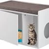 Relaxdays Kattenbak Ombouw - Met Zitkussen - Kattenhuis Wit - Kattenmeubel - Kattenkast -Katten Hondenbenodigdheden Winkel 1200x898 5