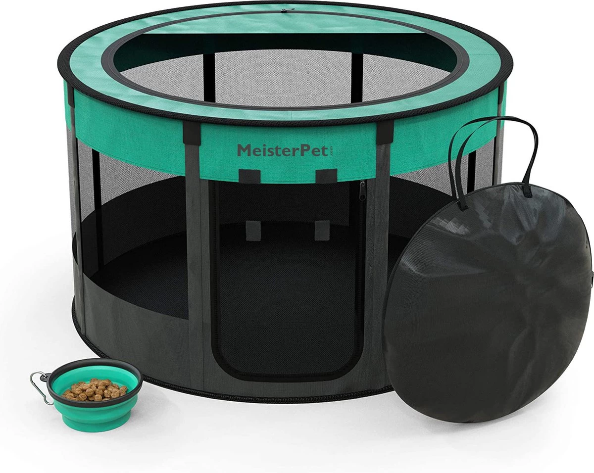 Meisterpets Opvouwbare Puppyren Rond - Extra Stevig - (Ø X H) 75 X 43 Cm - Incl. Gratis Drinkbak! 3 Meisterpets Opvouwbare Puppyren Rond - Extra Stevig - (Ø X H) 75 X 43 Cm - Incl. Gratis Drinkbak!