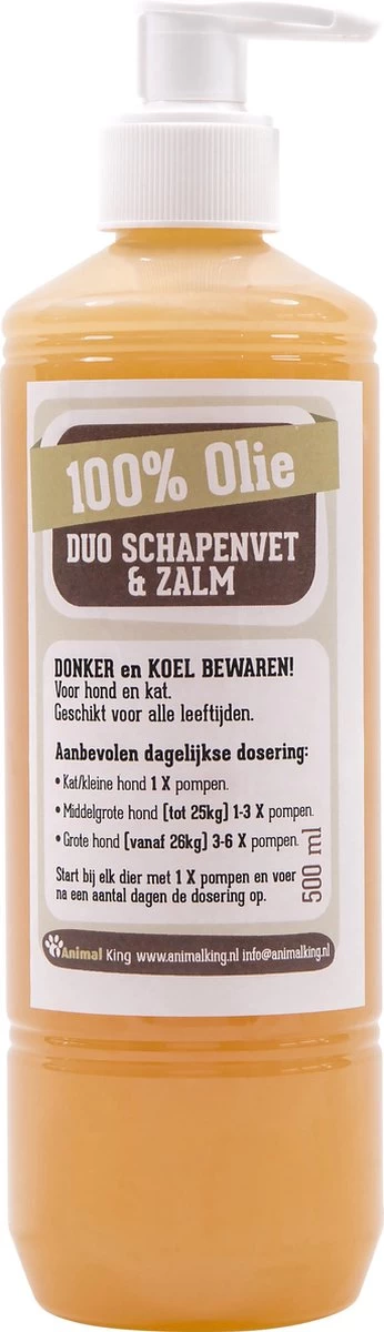 Duo Schapenvet/zalmolie Voor Honden-hond -2 X 500ml-Animal King 4 Duo Schapenvet/zalmolie Voor Honden-hond -2 X 500ml-Animal King - Afbeelding 2