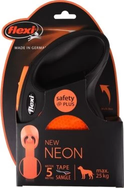 Flexi New Neon Tape - Hondenriem - Zwart/Oranje - M - 5 M - (<25 Kg) -Katten Hondenbenodigdheden Winkel 791x1200