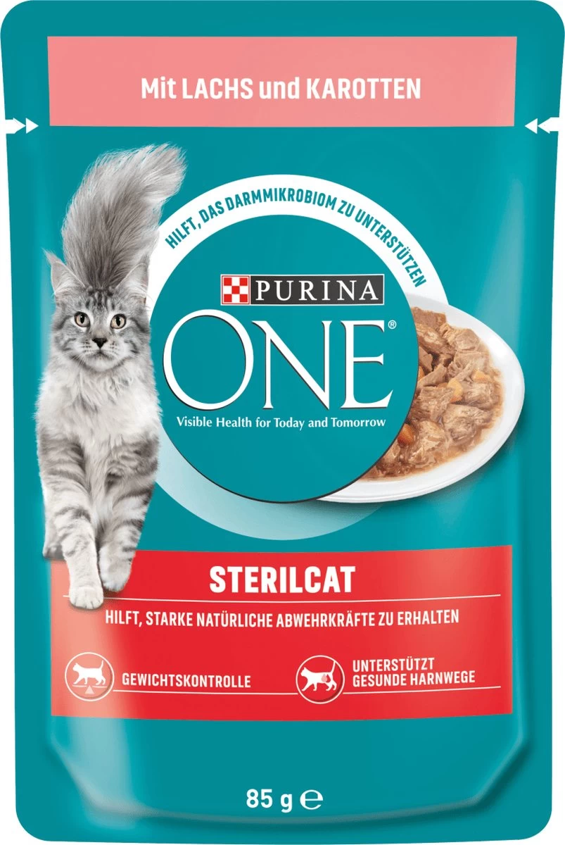 PURINA ONE Katten Natvoer Sterilcat Met Zalm & Wortelen In Saus, 85 G 3 PURINA ONE Katten Natvoer Sterilcat Met Zalm & Wortelen In Saus, 85 G