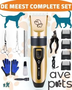 AVE Pets® Complete Hondentondeuse Set - Draadloos Tondeuse - Scheerapparaat Voor Je Hond Of Kat - Huisdier Trimmer - Professionele Dierentondeuse - Dieren Verzorging